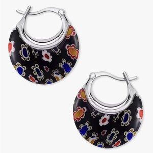 Italian Murano Glass Millefiori Basket Design Hoop Earrings